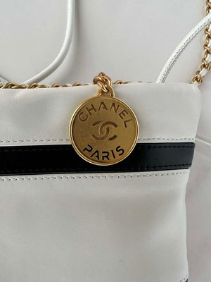 Chanel 22 Mini Handbag AS3980 Shiny Calfskin & Gold-Tone Metal White & Black - Default Title - View 7
