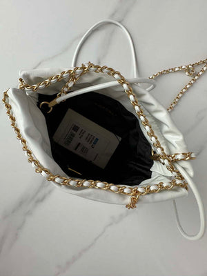 Chanel 22 Mini Handbag AS3980 Shiny Calfskin & Gold-Tone Metal White & Black - Default Title - View 8