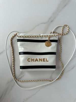 Chanel 22 Mini Handbag AS3980 Shiny Calfskin & Gold-Tone Metal White & Black - Default Title - View 10