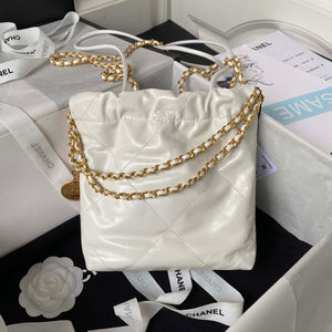 Chanel 22 Mini Handbag AS3980 Shiny Calfskin & Gold-Tone Metal White - Default Title - View 2