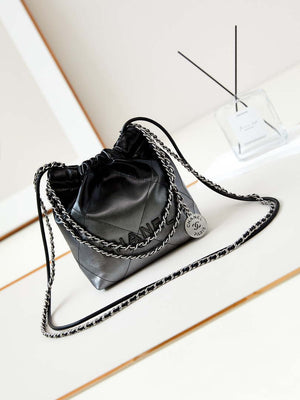 Chanel 22 Mini Handbag Patent Gradient Calfskin Lacquered Metal AS3980 Black - Default Title - View 1