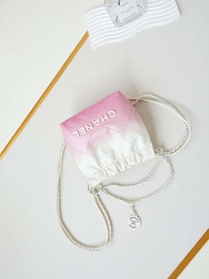 Chanel 22 Mini Handbag Patent Gradient Calfskin Lacquered Metal AS3980 White & Light Pink - Default Title - View 7