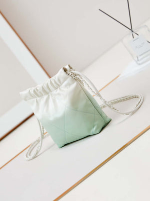 Chanel 22 Mini Handbag Patent Gradient Calfskin Lacquered Metal AS3980 White & Light Green - Default Title - View 5