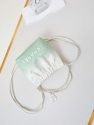 Chanel 22 Mini Handbag Patent Gradient Calfskin Lacquered Metal AS3980 White & Light Green - Default Title - View 7