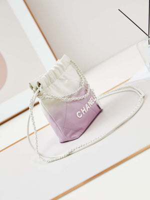 Chanel 22 Mini Handbag Patent Gradient Calfskin Lacquered Metal AS3980 White & Light Purple - Default Title - View 3