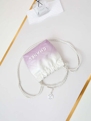 Chanel 22 Mini Handbag Patent Gradient Calfskin Lacquered Metal AS3980 White & Light Purple - Default Title - View 7