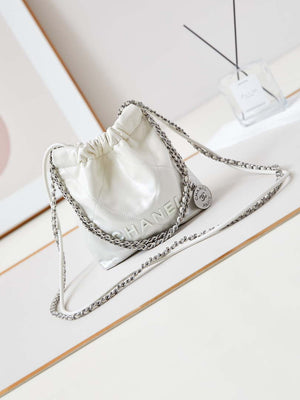 Chanel 22 Mini Handbag Patent Gradient Calfskin Lacquered Metal AS3980 White & pink silver - Default Title - View 1