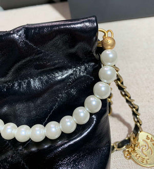 Chanel 22 Mini Handbag Shiny Calfskin AS3260 Pearl Chain Black with Gold - Default Title - View 7