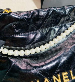 Chanel 22 Mini Handbag Shiny Calfskin AS3260 Pearl Chain Black with Gold - Default Title - View 8
