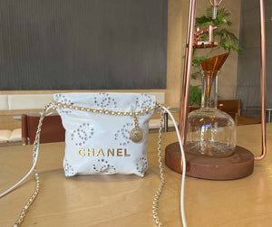 Chanel 22 Mini Handbag Shiny Calfskin & Gold-Tone Metal AS3980 White - Default Title - View 1