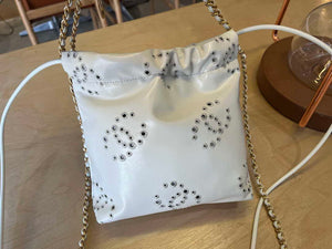 Chanel 22 Mini Handbag Shiny Calfskin & Gold-Tone Metal AS3980 White - Default Title - View 3