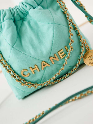 CHANEL 22 Mini Handbag Washed Canvas & Gold-Tone Metal AS3980 Green - Default Title - View 2