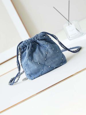 CHANEL 22 Mini Handbag Washed Denim & Silver-Tone Metal AS3980 Blue - Default Title - View 5