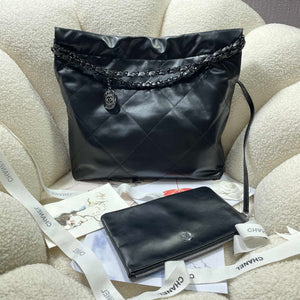 Chanel 22 Small Handbag Shiny Calfskin AS3260 Black with Black logo - Default Title - View 2
