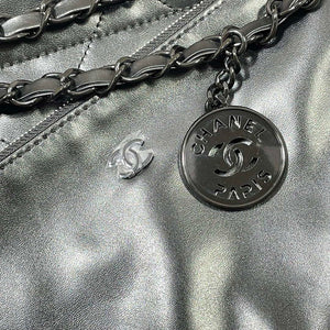Chanel 22 Small Handbag Shiny Calfskin AS3260 Black with Black logo - Default Title - View 6