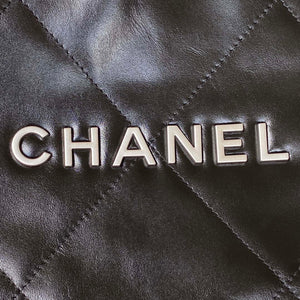 Chanel 22 Small Handbag Shiny Calfskin AS3260 Black with Silver Logo - Default Title - View 3