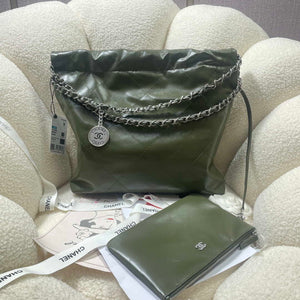 Chanel 22 Small Handbag Shiny Calfskin AS3260 Dark Green - Default Title - View 2
