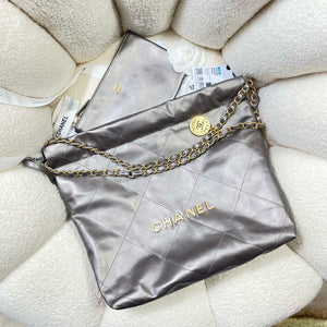 Chanel 22 Small Handbag Shiny Calfskin AS3260 Gray Silver - Default Title - View 4