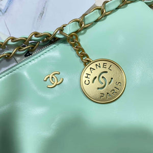 Chanel 22 Small Handbag Shiny Calfskin AS3260 Mint Green - Default Title - View 6