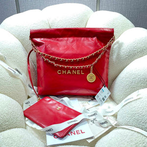 Chanel 22 Small Handbag Shiny Calfskin AS3260 Red - Default Title - View 1