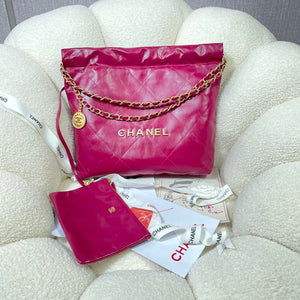 Chanel 22 Small Handbag Shiny Calfskin AS3260 Rose Red - Default Title - View 1