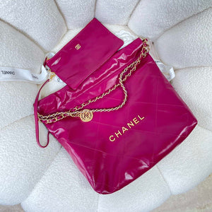 Chanel 22 Small Handbag Shiny Calfskin AS3260 Rose Red - Default Title - View 4