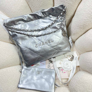 Chanel 22 Small Handbag Shiny Calfskin AS3260 Silver - Default Title - View 3