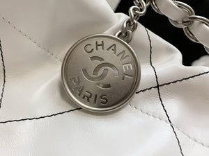 Chanel 22 Small Handbag Shiny Calfskin AS3260 White with Silver Logo - Default Title - View 3