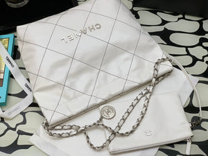 Chanel 22 Small Handbag Shiny Calfskin AS3260 White with Silver Logo - Default Title - View 6