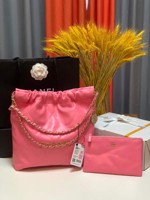Chanel 22 Small Handbag Shiny Calfskin AS3260 Pink Gold - Default Title - View 1