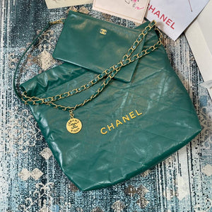 Chanel AS3260 22 Small Handbag Shiny Calfskin Green Gold - Default Title - View 5