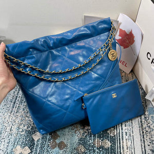 Chanel AS3260 22 Small Handbag Shiny Calfskin Blue Gold - Default Title - View 4
