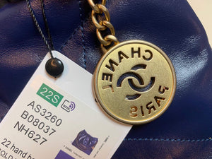 Chanel 22 Small Handbag Shiny Calfskin AS3260 Navy Blue Gold - Default Title - View 4