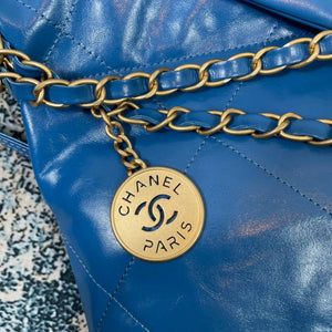 Chanel AS3260 22 Small Handbag Shiny Calfskin Blue Gold - Default Title - View 7