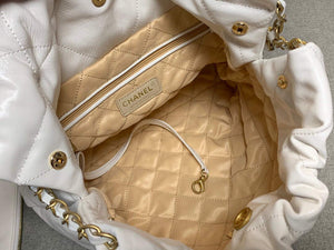 Chanel 22 Small Handbag Shiny Calfskin AS3260 White Gold - Default Title - View 8