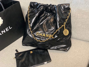 Chanel 22 Small Handbag Shiny Calfskin AS3260 Black Gold - Default Title - View 2