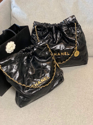 Chanel 22 Small Handbag Shiny Calfskin AS3260 Black Gold - Default Title - View 10