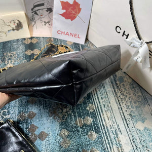 Chanel 22 Small Handbag Shiny Calfskin AS3260 Black Gold with White logo - Default Title - View 4