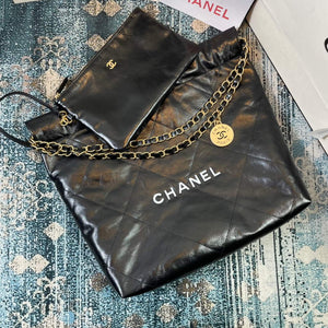 Chanel 22 Small Handbag Shiny Calfskin AS3260 Black Gold with White logo - Default Title - View 5