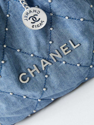 Chanel 22 Small Handbag Washed Denim & Silver-Tone Metal AS3260 Blue - Default Title - View 2