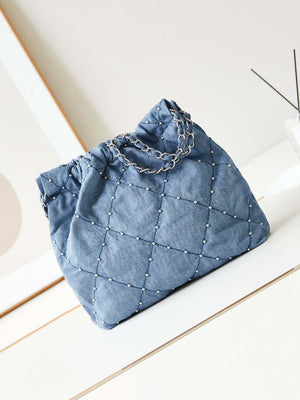 Chanel 22 Small Handbag Washed Denim & Silver-Tone Metal AS3260 Blue - Default Title - View 5
