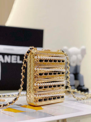 Chanel 22K Evening Bag With Pearls Black and Gold - Default Title - View 5