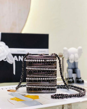 Chanel 22K Evening Bag With Pearls Black and Silver - Default Title - View 2