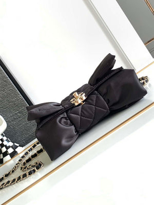 Chanel AS4098 23A Clutch satin bow evening bag Black - Default Title - View 4