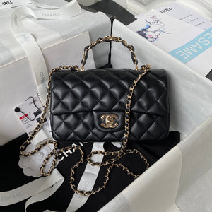 Chanel 23K AS2431 Mini flap Lambskin bag with top handle Black - Default Title - View 1