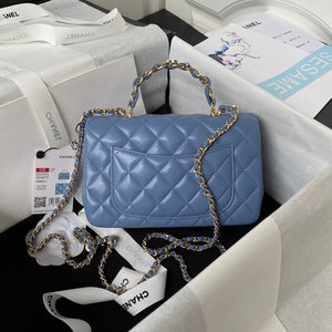 Chanel 23K AS2431 Mini flap Lambskin bag with top handle Blue - Default Title - View 2