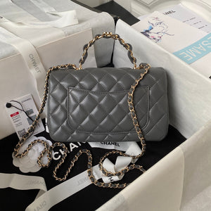 Chanel 23K AS2431 Mini flap Lambskin bag with top handle Gray - Default Title - View 2