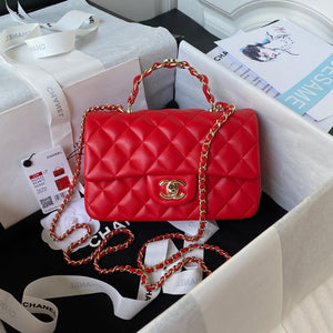 Chanel 23K AS2431 Mini flap Lambskin bag with top handle Red - Default Title - View 1