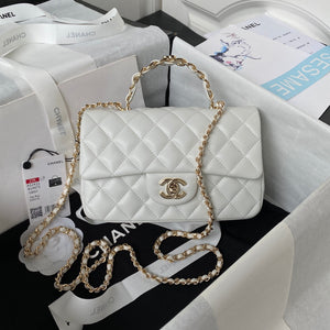 Chanel 23K AS2431 Mini flap Lambskin bag with top handle Whtie - Default Title - View 1