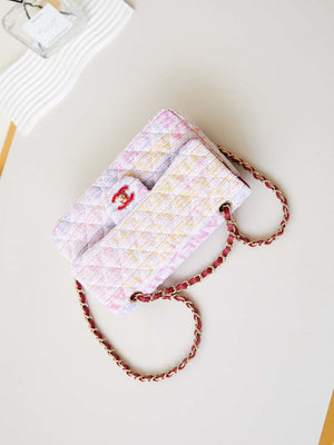 Chanel 24C A01113 Flap Handbag Classic Bag Cotton Tweed A69900 Pink and White - Default Title - View 7